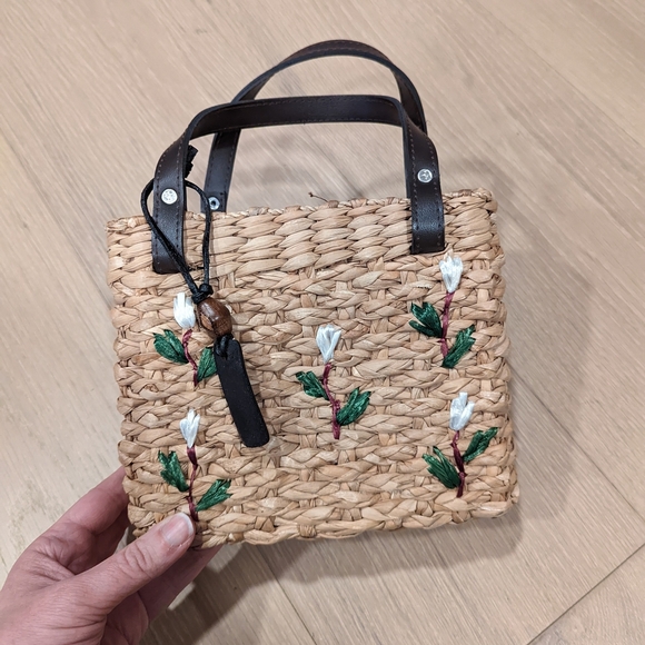 Esprit Woven Mini Straw Bag with Brown Handles - Picture 9 of 12